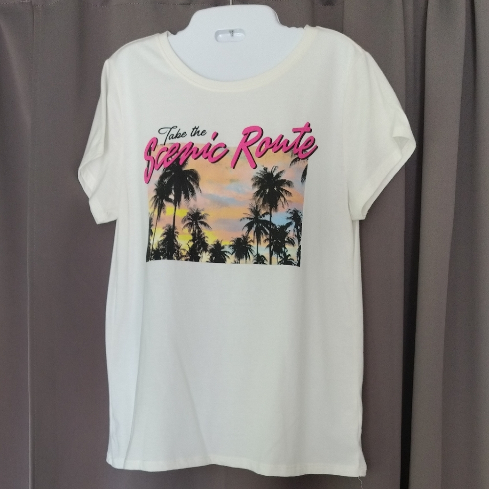 Cream Graphic T-Shirt with Palm Tree Design